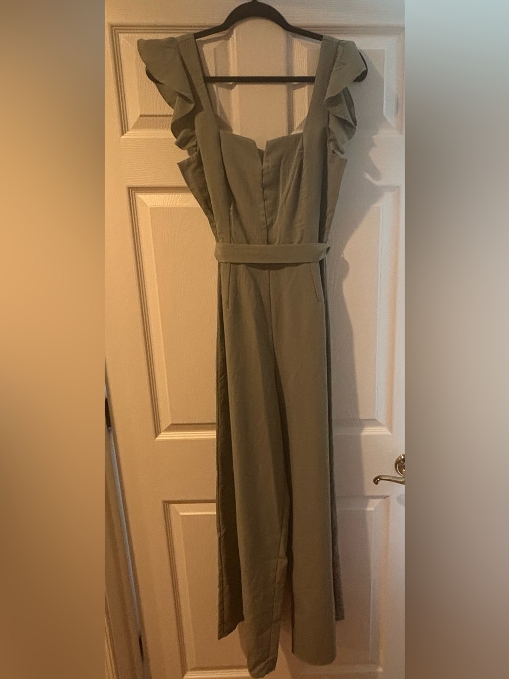 Francesca's Collections Olive Green Ruffle-Strap Jumpsuit